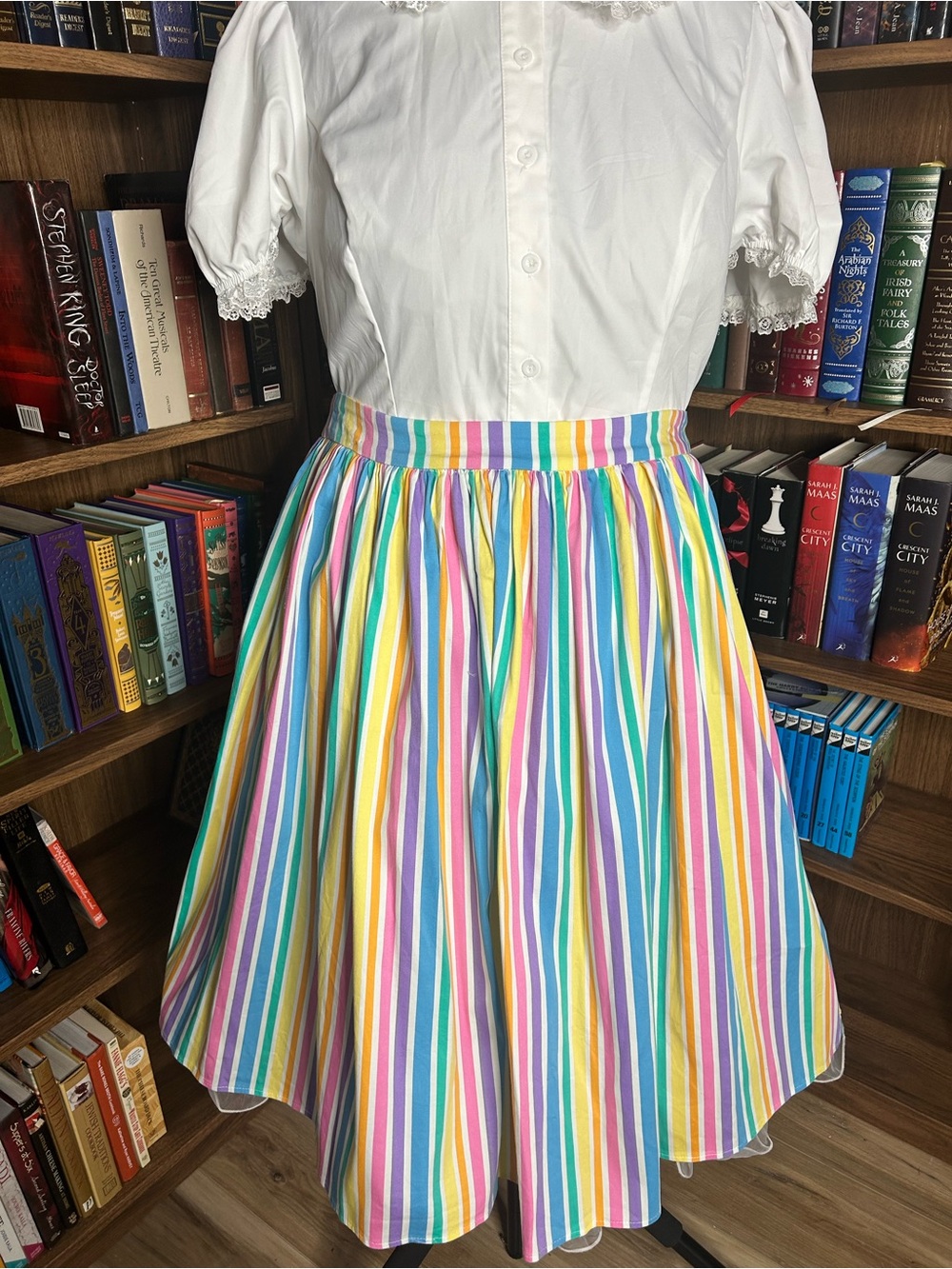 Collectif Pastel Rainbow Stripe Circle Skirt